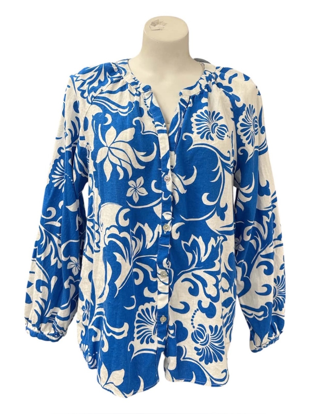 Zara Blue & White Floral Button-Down Shirt Size M